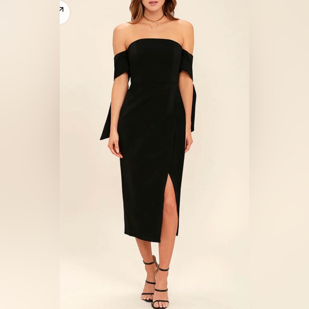 NWT C/MEO Charged Up Black Off-the-Shoulder Midi Dress Size M